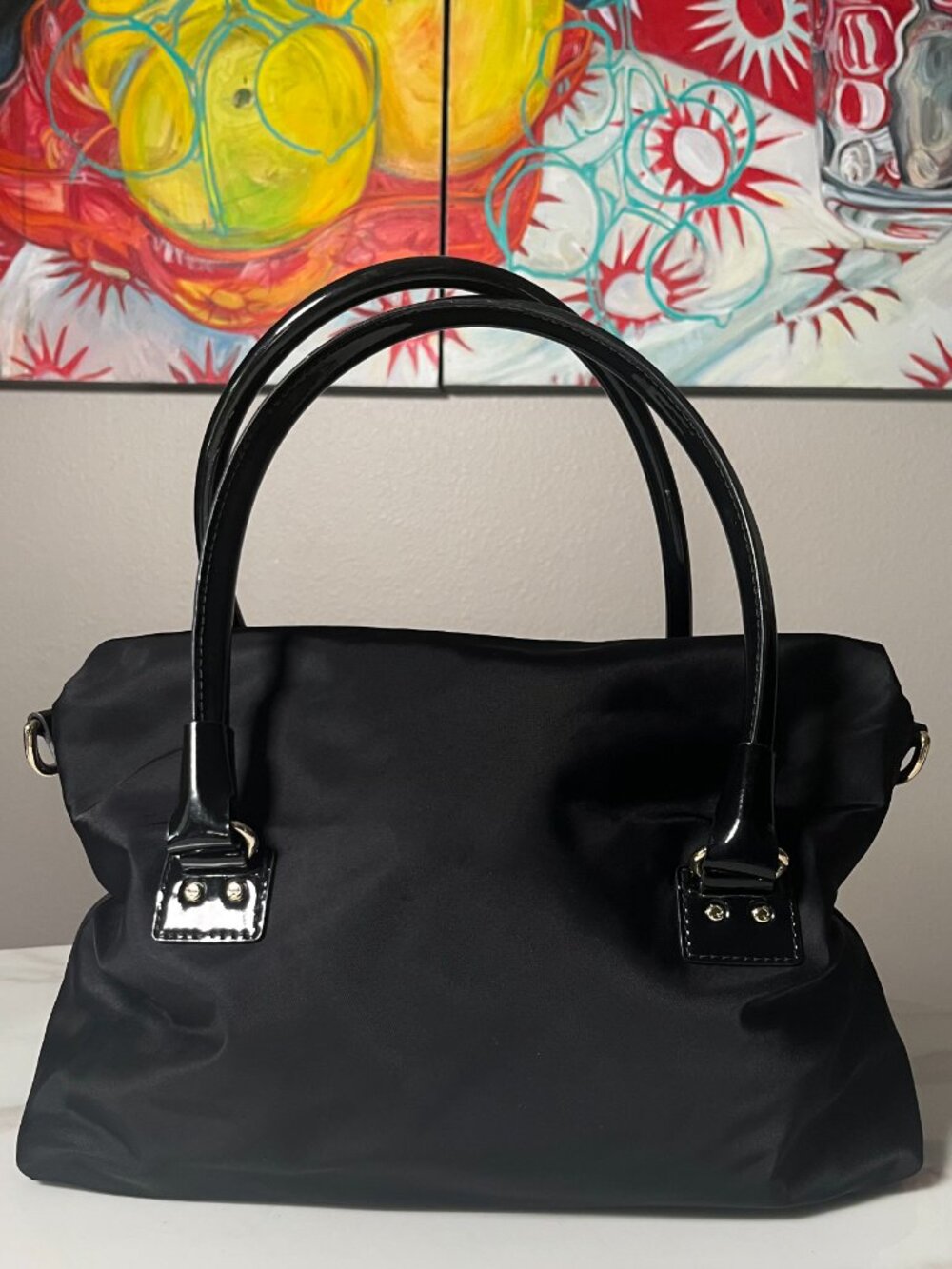 Kate Spade New York Carmen Black Nylon & Patent Leather Satchel - Picture 2 of 14